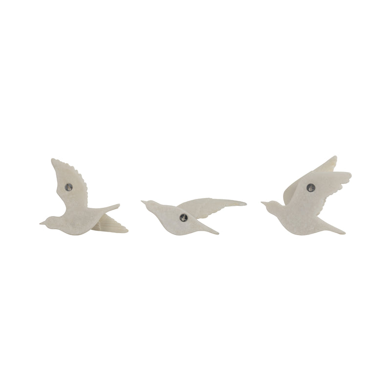 S/3 Horizon Quartz Resin Bird Wall Decor, White