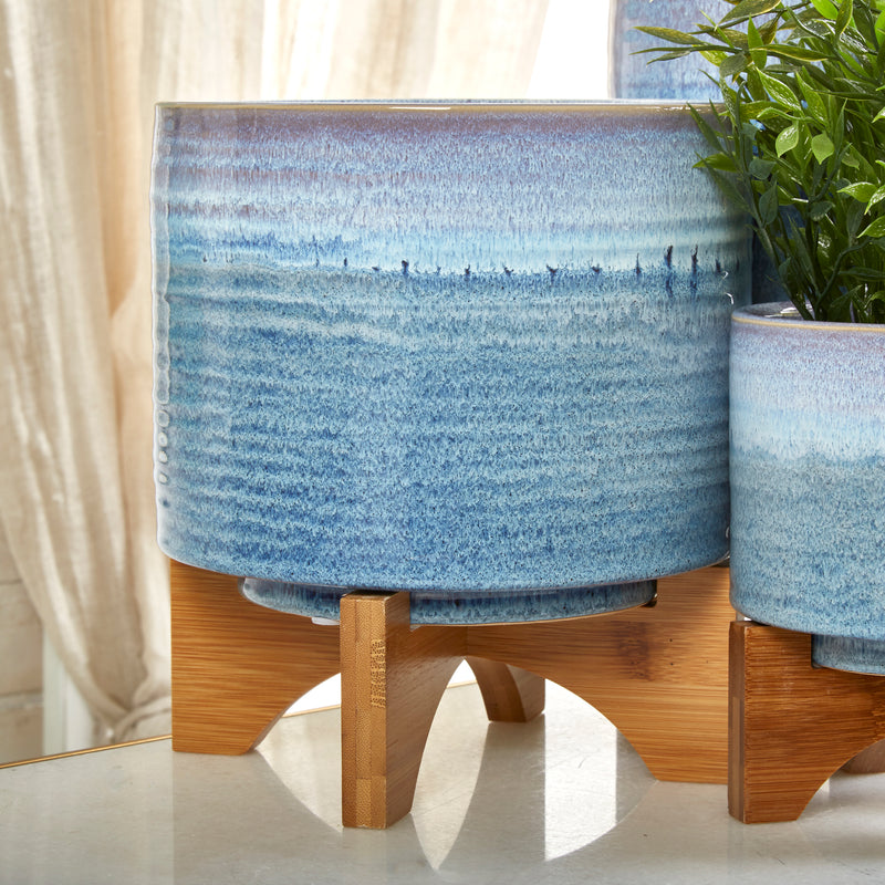 CERAMIC 8 PLANTER ON STAND, BLUE FADE