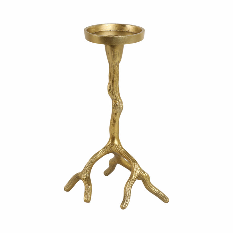 10 Roots Pillar & Taper Candle Holder, Gold