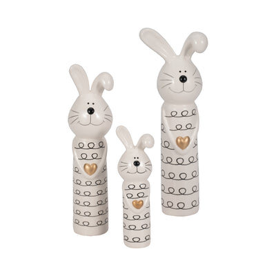 12 Squiggly Bunny With Gold Heart, White/black