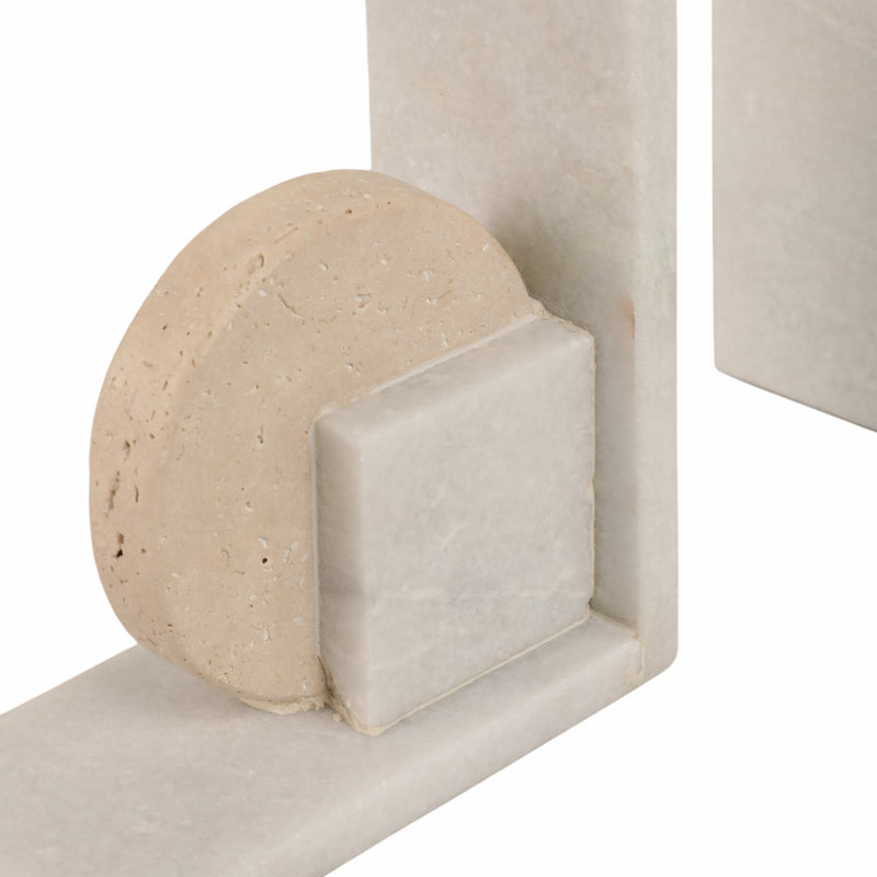 S/2 6 Geometric Travertine & Marble Bookends, Mul