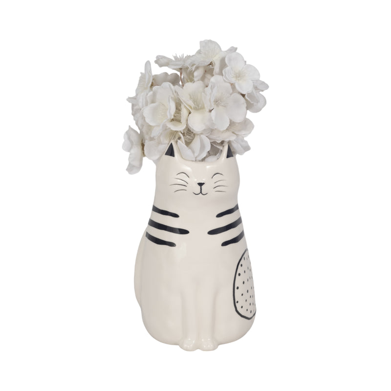 9 Sitting Pretty Kitty With Vase Opening, White/b