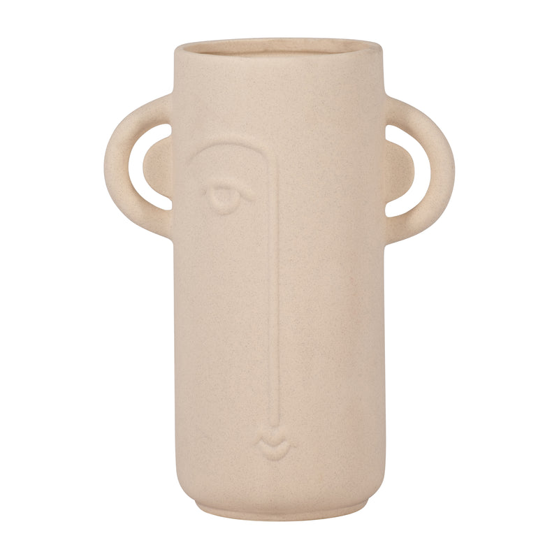 Cer, 10 Face Vase W/ Handles, Ivory