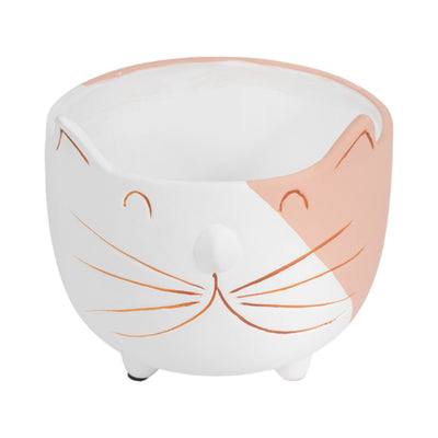 6 Kitty Whiskers Footed Planter, White/tan