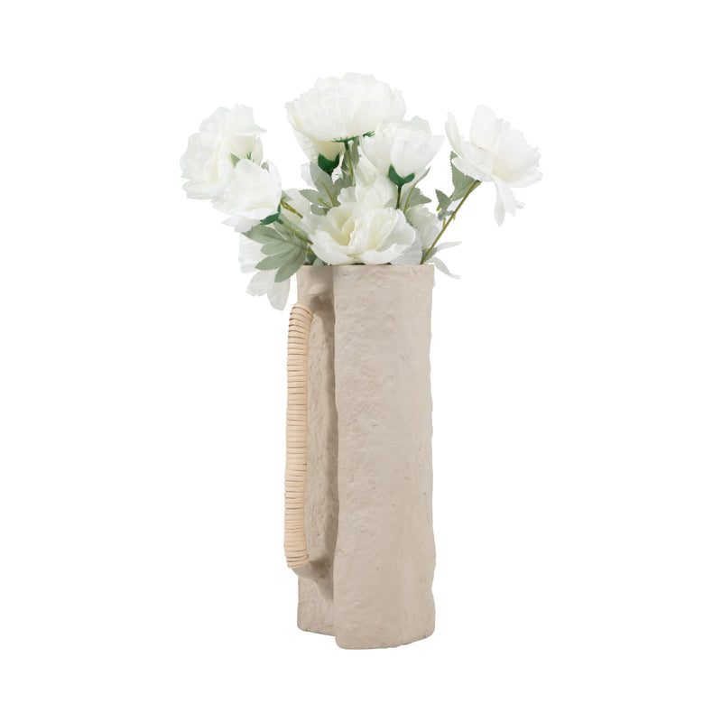 Ecomix, 15 Crafted Vase W Handle, Ivory