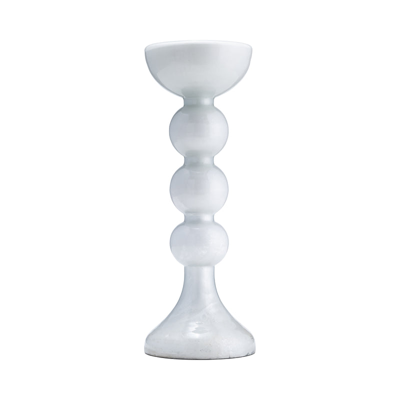 GLASS, 15H, BUBBLY CANDLE HOLDER, WHT ENAM