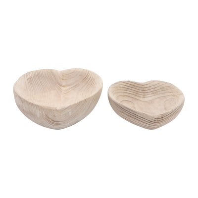 WOOD, S/2 9/10 HEART BOWLS, NATURAL