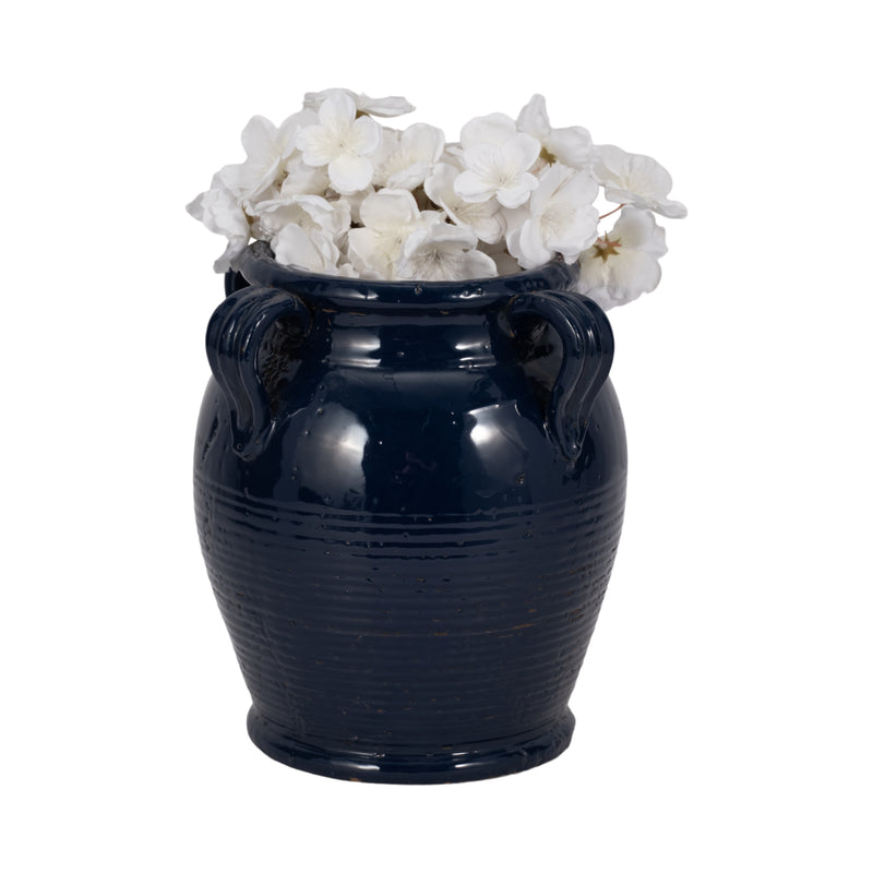 9 Terracotta Vase With Handles, Navy Blue