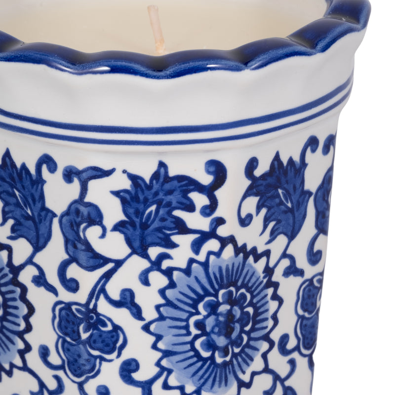 4, 7oz Fluted Chinoiserie Candle , Blue/white