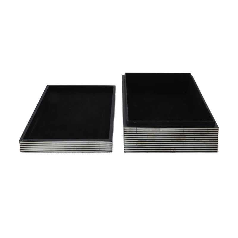 RESIN S/2 PINSTRIPE BOXES, BLACK/WHITE