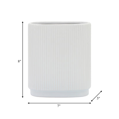 CER, 8H RIDGED VASE, WHITE