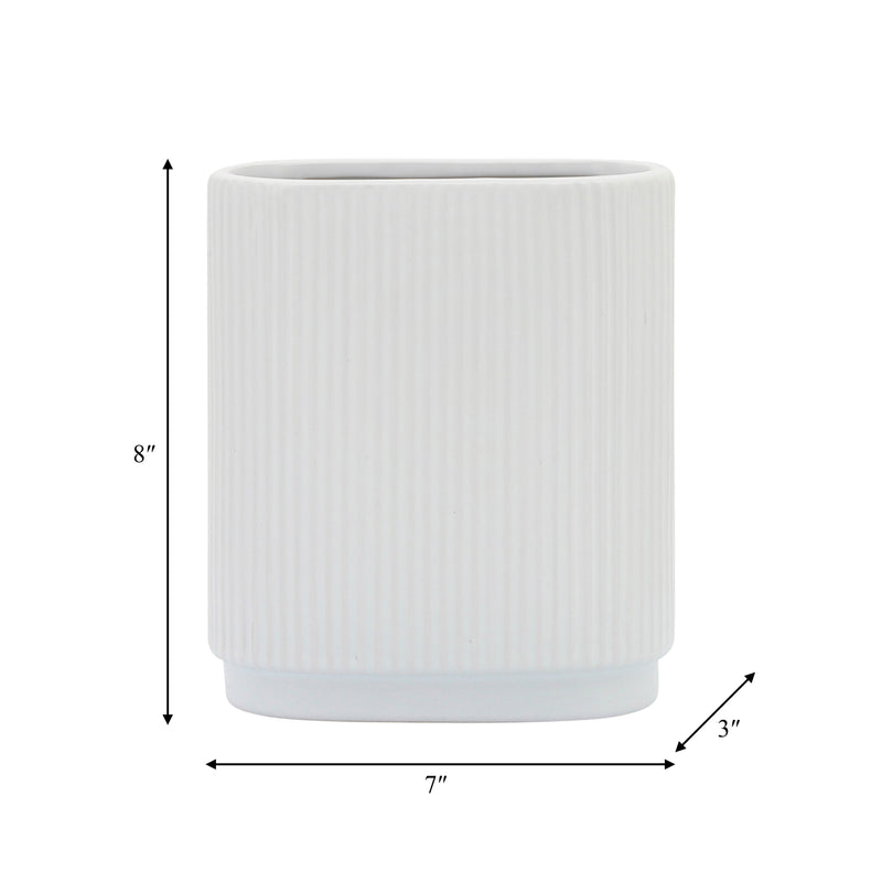 CER, 8H RIDGED VASE, WHITE