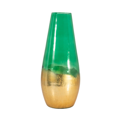 GLASS, 19 GOLD DIPPED VASE, GREEN