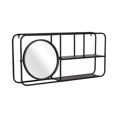 METAL. 29L WALL SHELF W/ MIRROR, BLACK