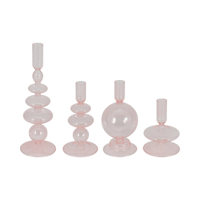 5 Vintage Glass Taper Candle Holder, Pink