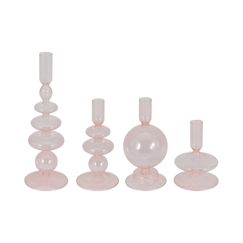 5 Vintage Glass Taper Candle Holder, Pink