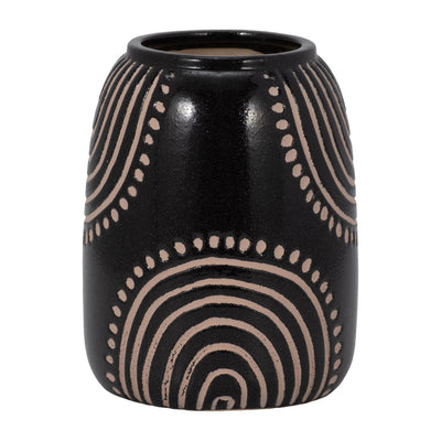 CER, 9 TRIBAL ARCH VASE, BLACK/TAN