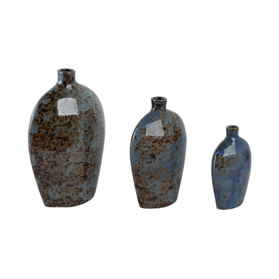 S/3 6/8/10 Olympia Blue Ceramic Vases