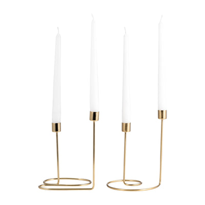 METAL, 8 SWIRLY 2-TAPER CANDLEHOLDER, GOLD