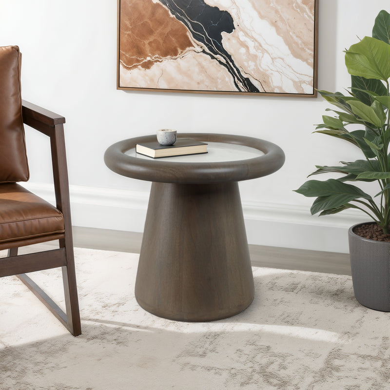 20 Aleena Wood And Marble Accent Table, Brwn