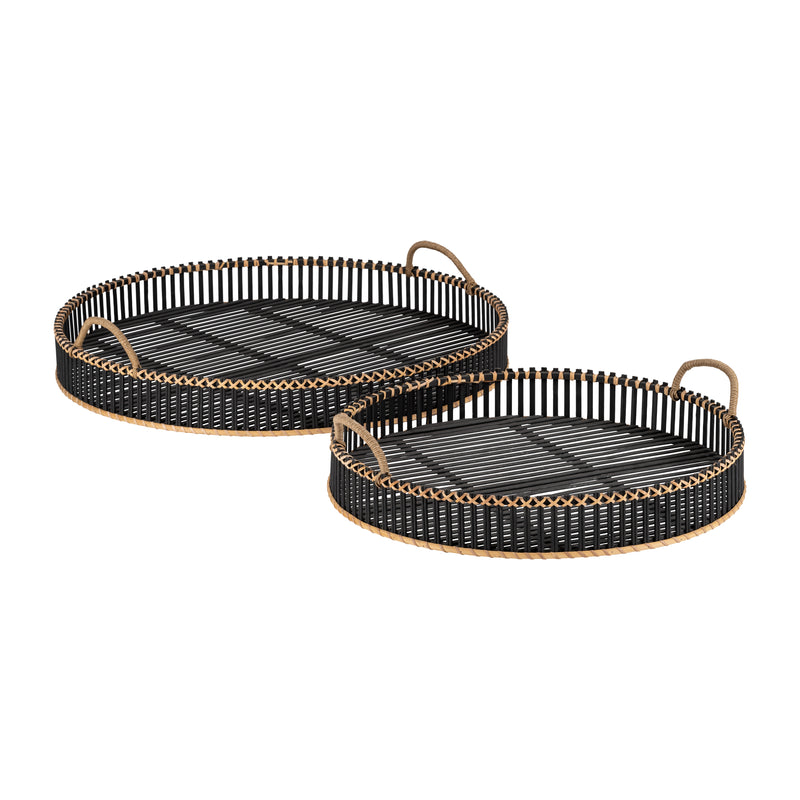 S/2 BAMBOO 24/30 ROUND TRAYS, BLACK