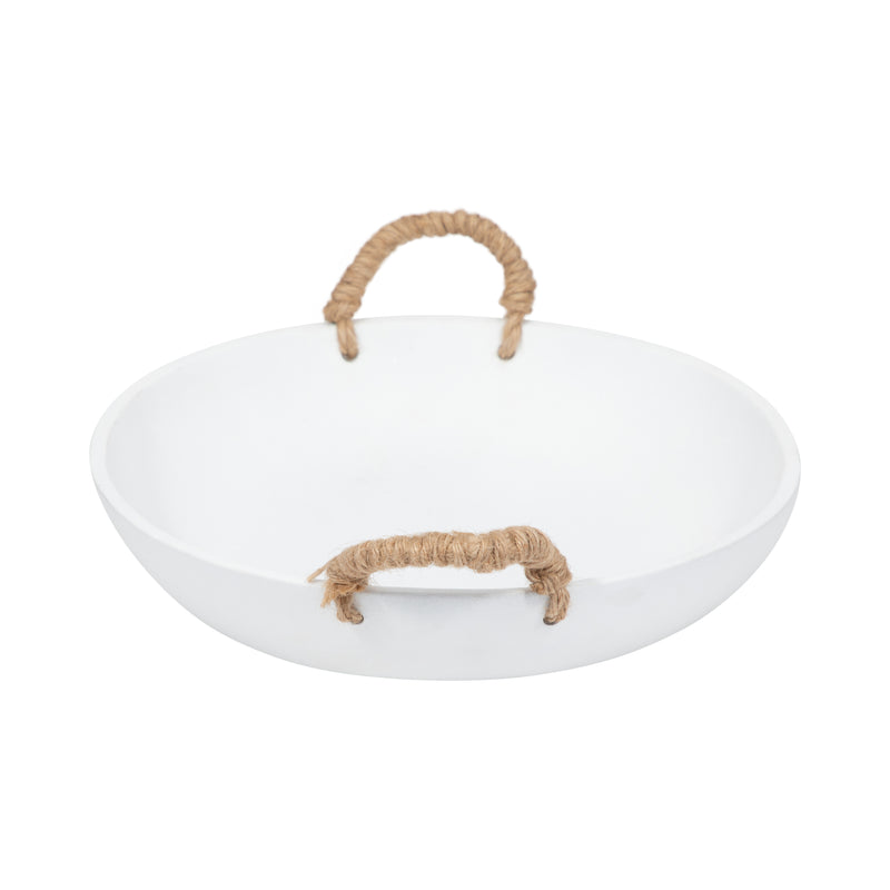 12 Cement Bowl W/ Woven Handles, White