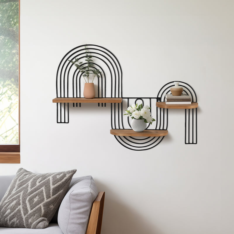 METAL/WOOD, 24 LOOPY WALL DECO, BROWN/BLACK