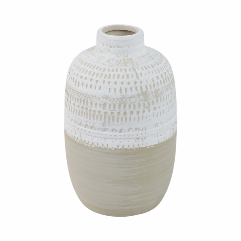 CERAMIC 7.75 TRIBAL VASE, BEIGE