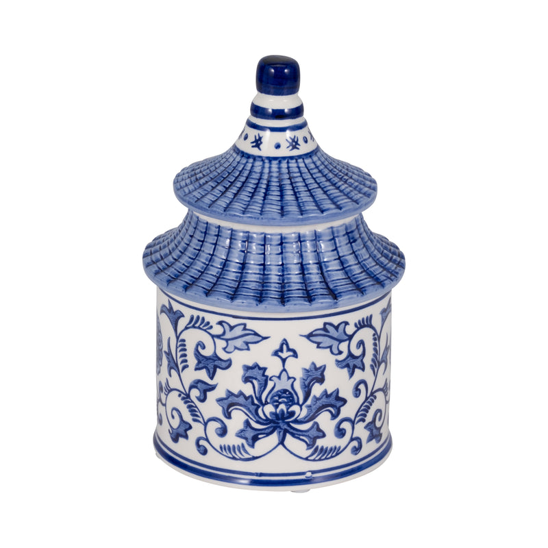 8 9oz Plumeria Chinoiserie Pagoda Candle,blu/wht