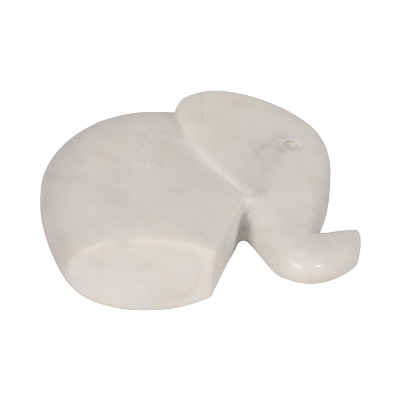 6 Trunk Up Marble Elephant, White