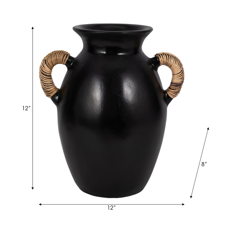 Terracotta, 12h Eared Vase, Black