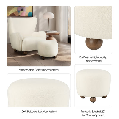 Round Ottoman W/ Ball Feet, Beige