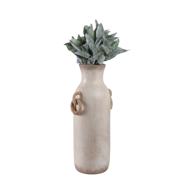 24 Vase With Rattan Handles, Antique White