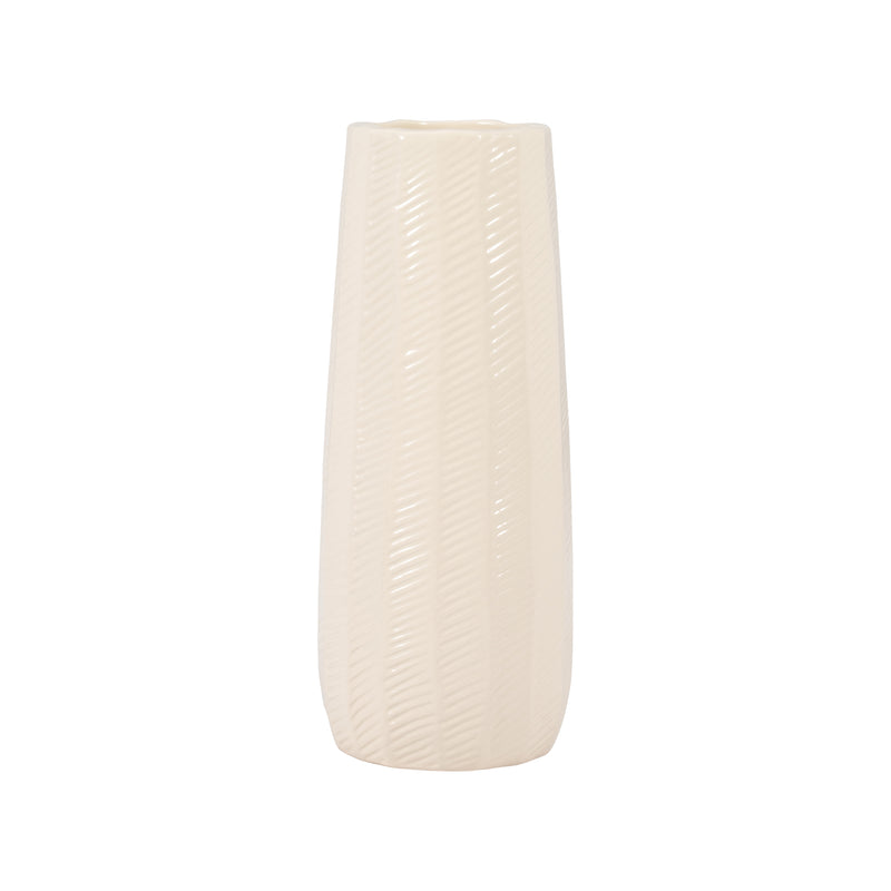 CER, 12 ETCHED LINES CYLINDER VASE, COTTON