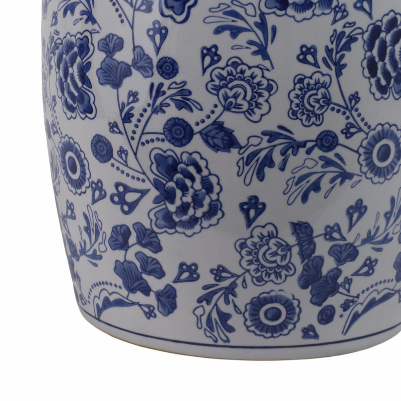 Cer, 18 Hydrangea Chinoiserie Stool, Blue/white