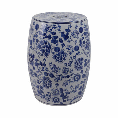 Cer, 18 Hydrangea Chinoiserie Stool, Blue/white