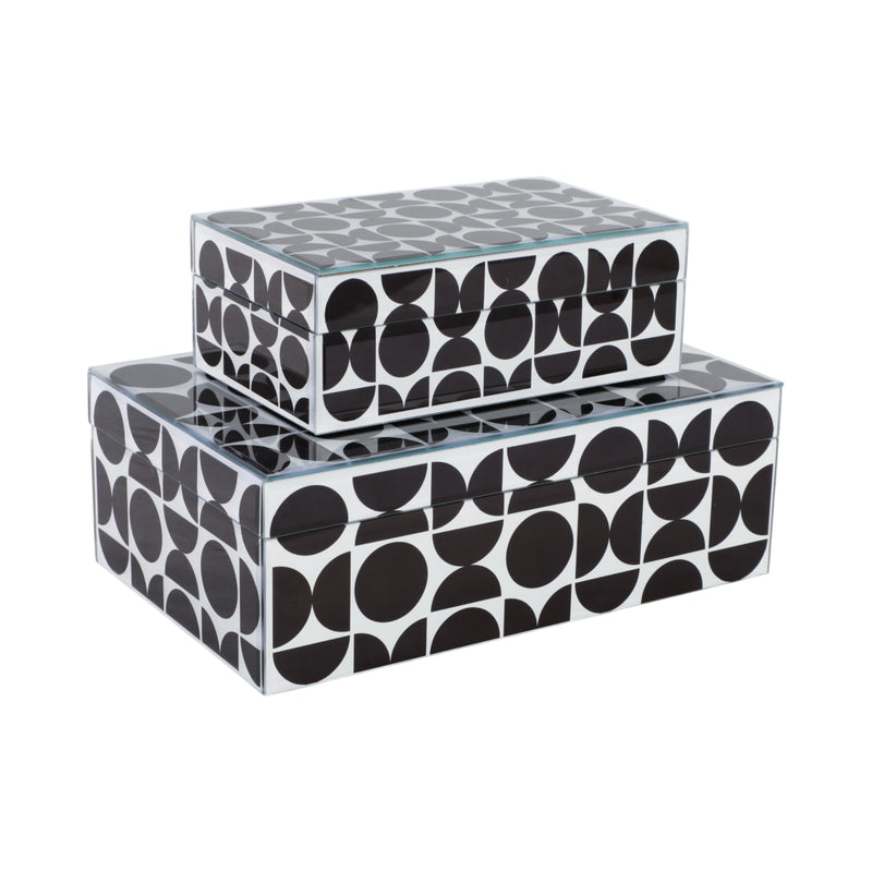 GLASS, S/2 8/11 MODERN PRINT BOXES, BLACK/WHITE