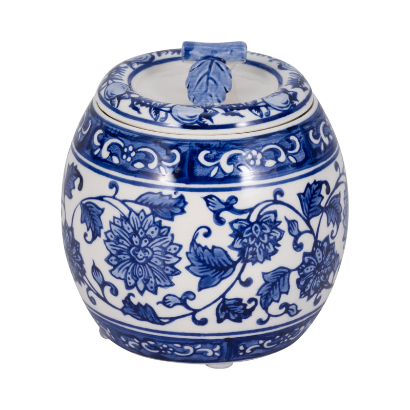 5 8.5oz Peony Chinoiserie Lidded Candle, Blu/wht