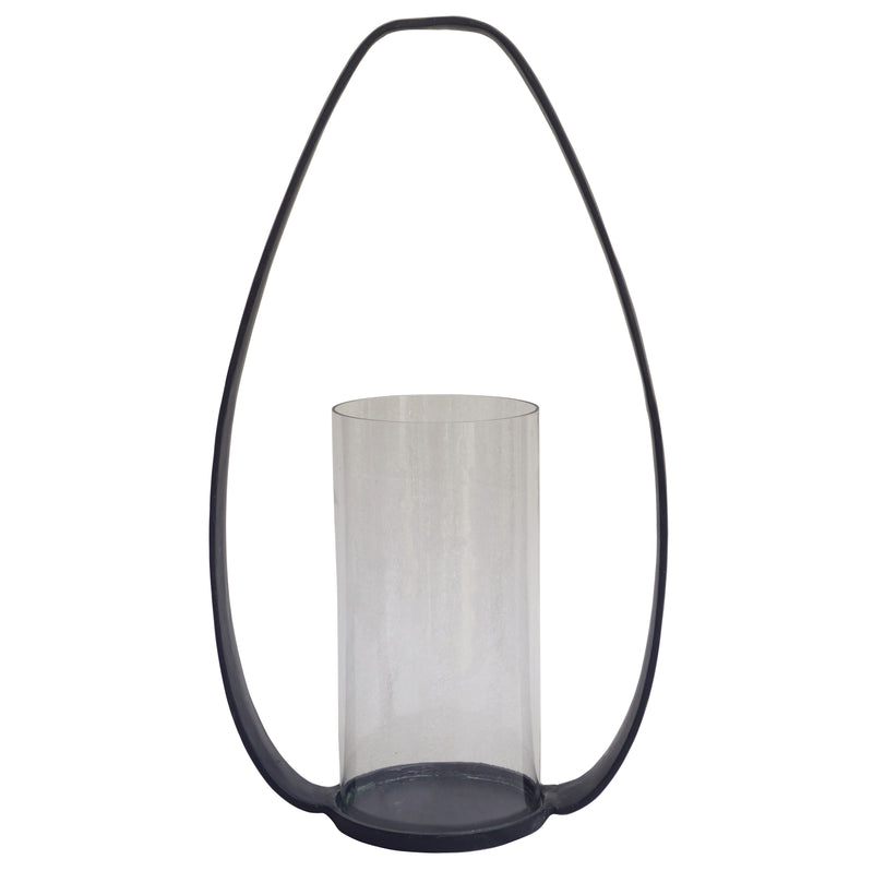 24x13 Tall Rounded Lantern With Glass, Black