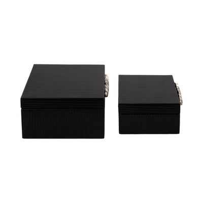 S/2 9/11 Boxes With Lines & Silver Handle, Black