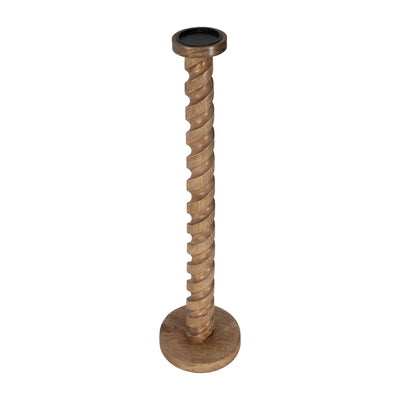 WOOD, 36 SPIRAL FLOOR PILLAR CANDLEHOLDER, NATURA