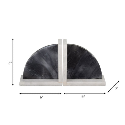 MARBLE,S/2 6H,ROUNDED BOOKENDS,BLACK/WHITE