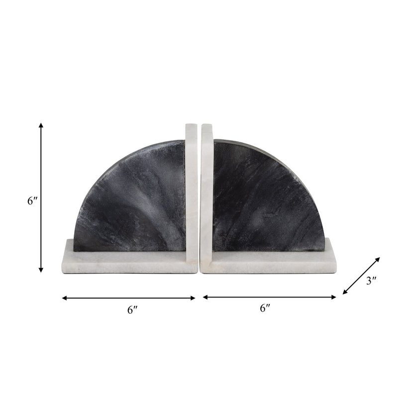 MARBLE,S/2 6H,ROUNDED BOOKENDS,BLACK/WHITE