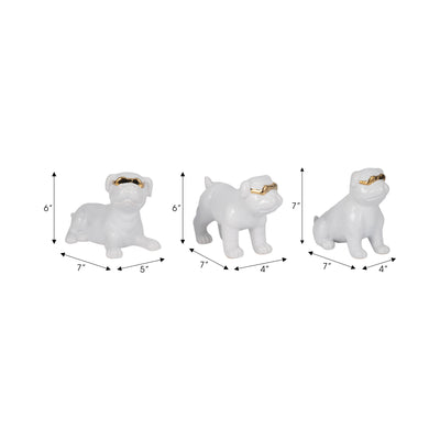 S/3 7 Pugs With Sunglasses, White