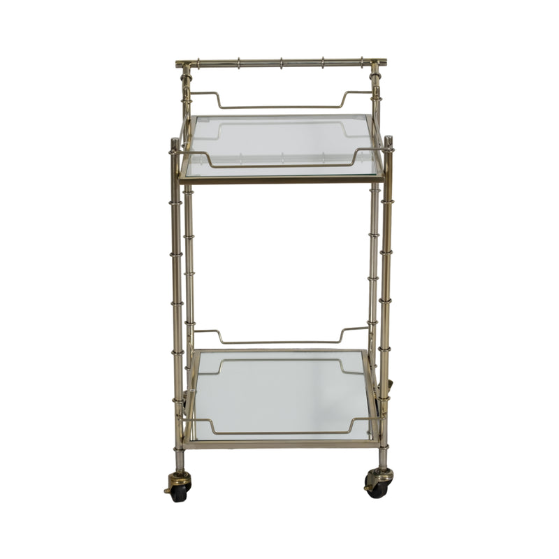 TWO TIER 30H ROLLING BAR CART, GOLD