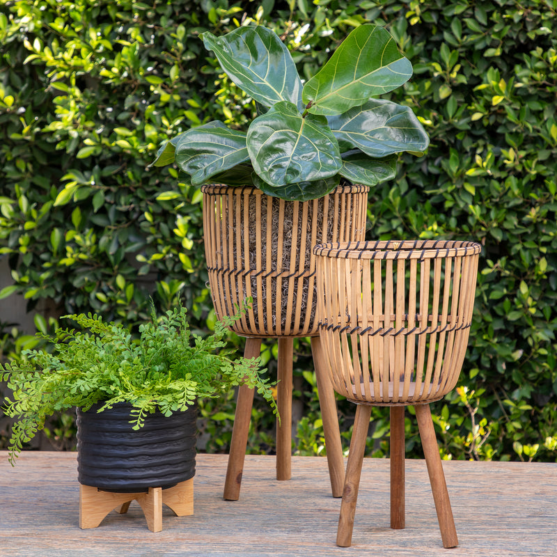 S/2 WICKER FOOTED PLANTERS 10/12, NATURAL