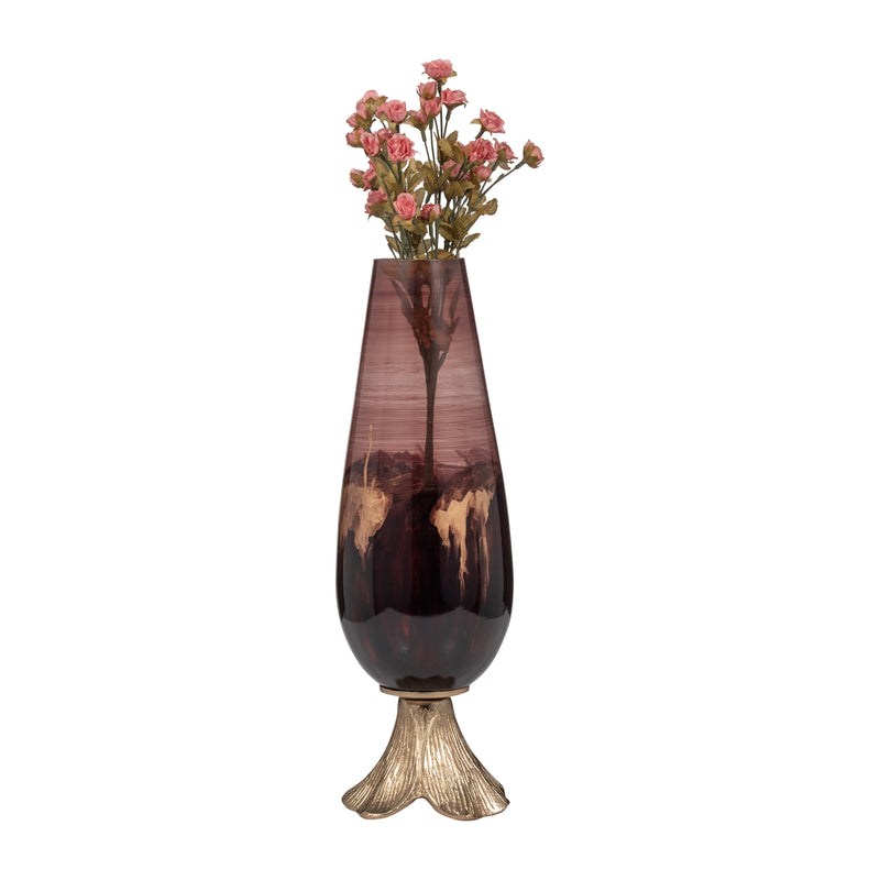 GLASS, 20 VASE W/ LEAF BASE, BRONZE