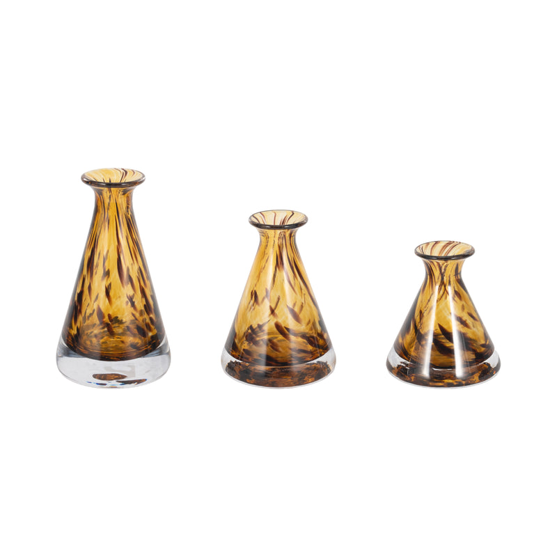 S/3 7/8/10 Veneta Brown Art Glass Bottles