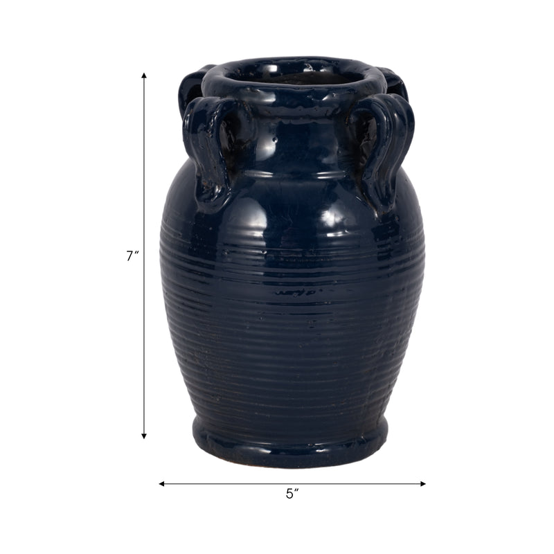 7 Terracotta Vase With Handles, Navy Blue