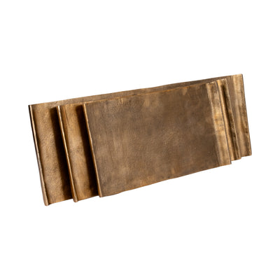 S/3 20/24/30 Rectangular Curled Trays, Antiqued G